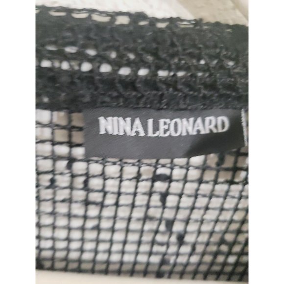 Nina Leonard Black V-Neck Netted Big Button 3/4 Sleeve Top w/uneven Hem XS - Picture 3 of 6